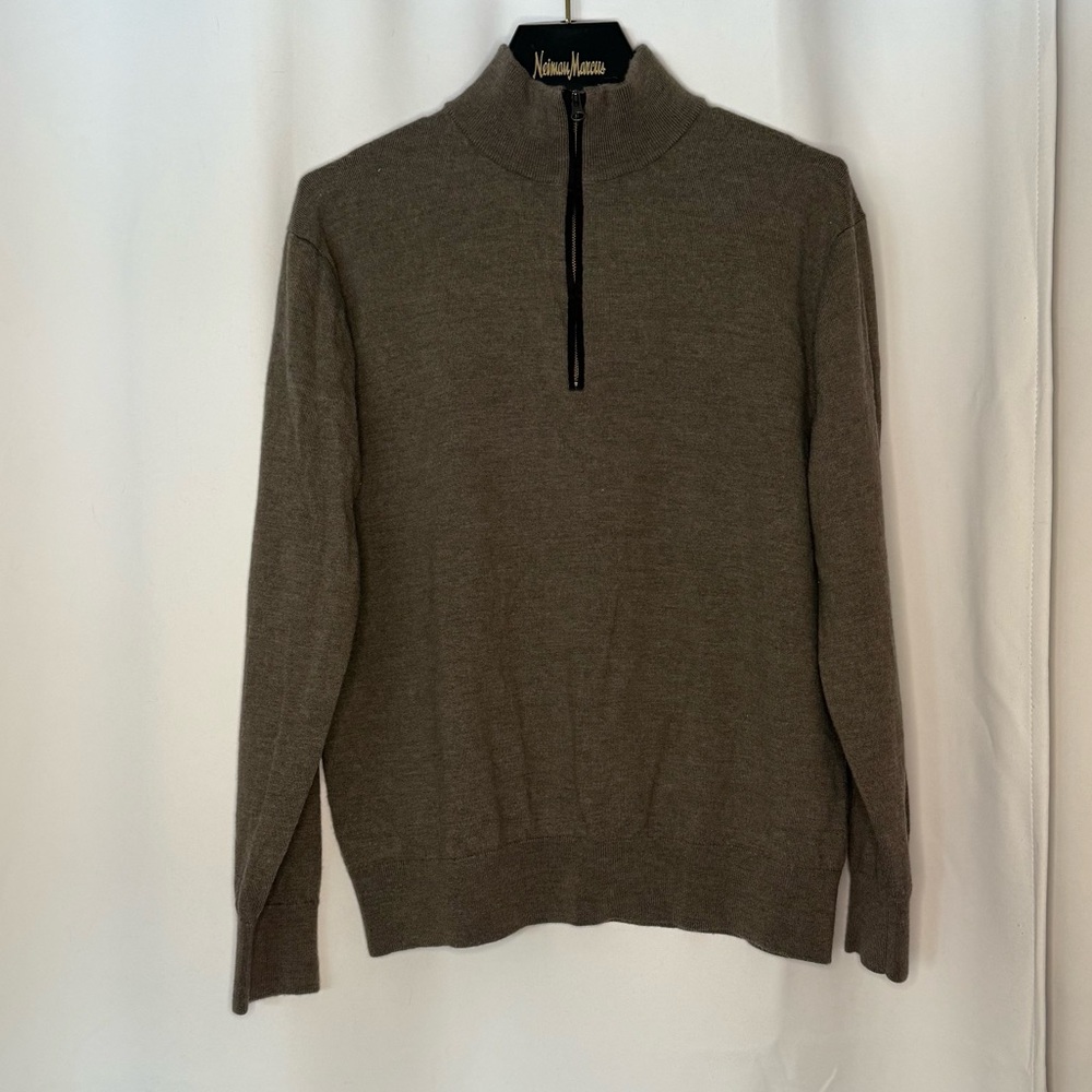 Orvis Men's Taupe Brown Merino Wool Zip-Up Sweater
